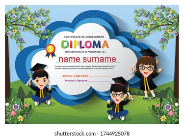 Cute Preschool Kids Diploma Certificate Outdoor Stock Vector (royalty 