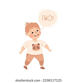 Cute preschool little boy learning numbers cartoon vector illustration
