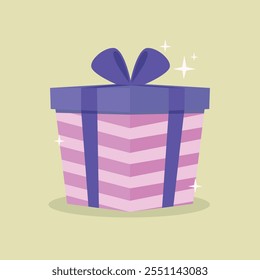 Cute present box. Cartoon gift for the holiday. Isolated on a white background. Vector illustration. Great for holiday design, greeting cards, postcards, stickers, banners, posters.