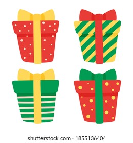 Cute present boxes. Cartoon gifts for the holiday. Isolated on a white background. Vector illustration. Great for holiday design, greeting cards, postcards, stickers, banners, posters.