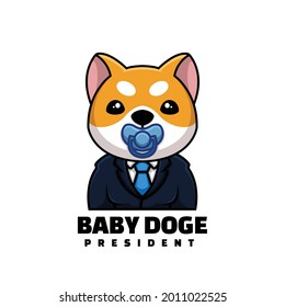 Cute President Baby Doge Crypto Cartoon Creative Logo