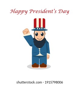 Cute President's Day Cartoon, flat design Abraham Lincoln with blue red white hat color