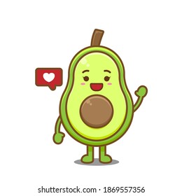 Cute pretty avocado. Vector illustration of chibi character isolated on white background.