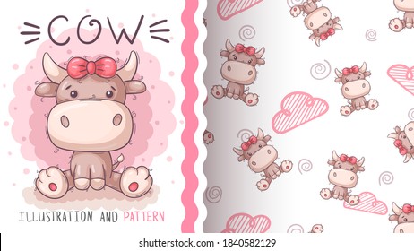 Cute pretty cow - seamless pattern.