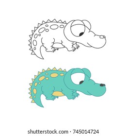 Cute pretty crocodile isolated. Outline colorful vector.
