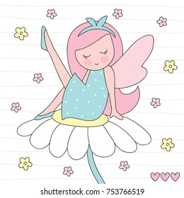 cute pretty fairy sitting on a flower vector illustration