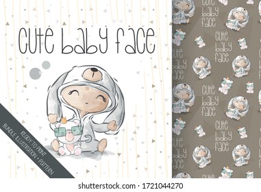 Cute pretty girl with bunny hat illustration for kids