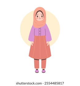 Cute Pretty Muslim Girl Cartoon Character Wearing Hijab and Fashion Outfit While Smiling