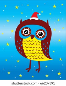 cute pretty owl in christmas