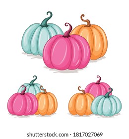 Cute and pretty Pumpkin vector illustration, with pink, blue and orange color