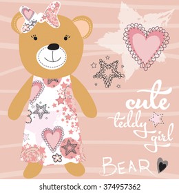 Cute Pretty Teddy Girl Bear Friend Vector Illustration