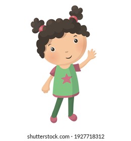 Cute pretty young curly girl isolated on white background. Vector illustration