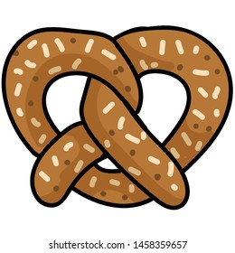 Cute pretzel cartoon vector illustration motif set. Hand drawn isolated fresh baked pastry elements clipart for bakery blog, bavarian bretzel graphic, food web buttons.