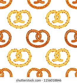 Cute pretzel seamless pattern, octoberfest snack bread wallpaper background isolated on white