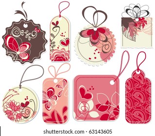 Cute price tags collection, flowers and hearts ornaments