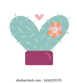 cute prickly heart-shaped cactus vector