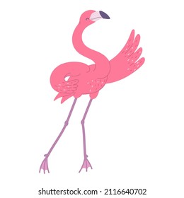 Cute pride pink flamingo. African bird cartoon flat illustration.