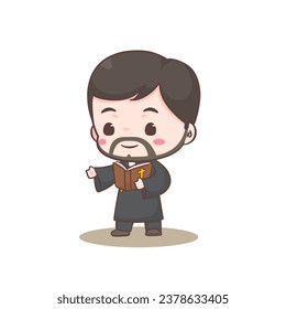 Cute priest or pastor cartoon character illustration. Christian and catholic religion concept design. Profession illustration. Adorable chibi style vector