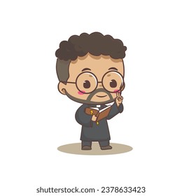 Cute priest or pastor cartoon character illustration. Christian and catholic religion concept design. Profession illustration. Adorable chibi style vector