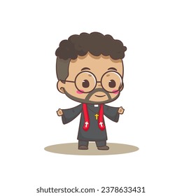 Cute priest or pastor cartoon character illustration. Christian and catholic religion concept design. Profession illustration. Adorable chibi style vector
