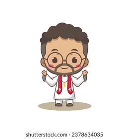 Cute priest or pastor cartoon character illustration. Christian and catholic religion concept design. Profession illustration. Adorable chibi style vector