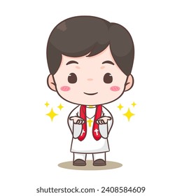 Cute priest or pastor cartoon character illustration. Christian and catholic religion concept design. Profession illustration. Adorable chibi style vector
