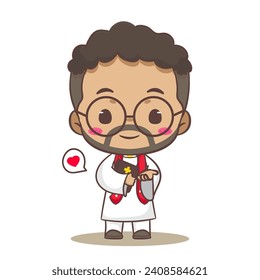 Cute priest or pastor cartoon character illustration. Christian and catholic religion concept design. Profession illustration. Adorable chibi style vector
