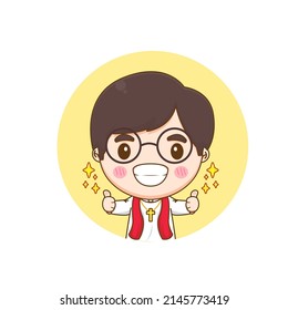 Cute priest showing thumbs up chibi cartoon character illustration