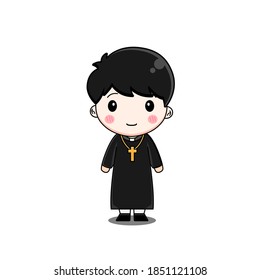 Cute priest Vector illustration of chibi character isolated on white background.