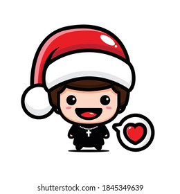 cute priest wearing santa hat