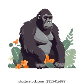 Cute primate mascot sitting in tropical rainforest icon isolated