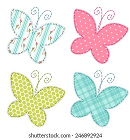 Cute primitive retro butterflies as textile patch applique