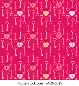 Cute primitive retro pattern with heart as lock and many keys
