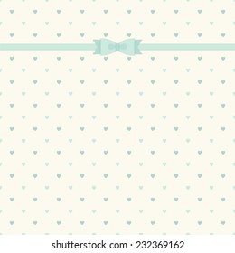 Cute primitive retro pattern with ribbon and bow on small hearts background