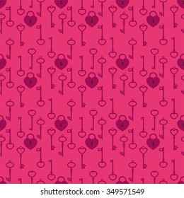 Cute primitive seamless retro pattern with locked heart and many keys