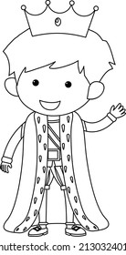 Cute prince doodle outline for colouring illustration