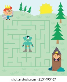 Cute Prince Maze Puzzle Page For Kids With Theme