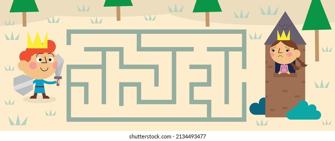Cute prince maze puzzle page for kids with theme