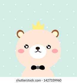 Cute prince panda on gray background with white dot and decorate with heart. Seamless and vector. Pastel color.
