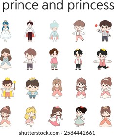 Cute prince and princess character set