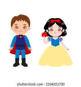 Cute Prince And Princess Couple Fairy Tale Clipart. Flat Vector Cartoon Design