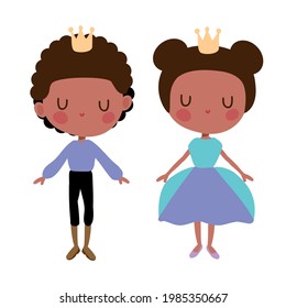 
cute prince and princess with dark skin on the white background