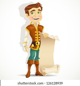 Cute prince with a scroll of parchment for your banner