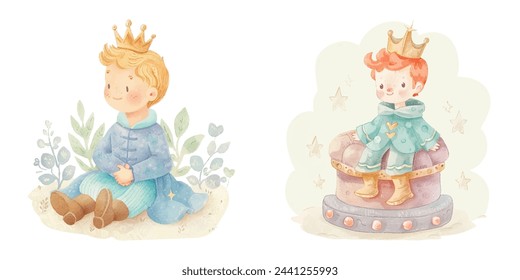 cute prince watercolour vector illustration 