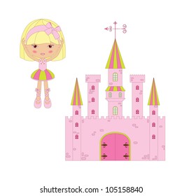 Cute princess ballerina with castle