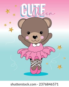 cute princess ballet bear smile