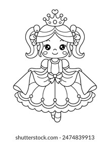 Cute princess with beautiful dress coloring page illustration