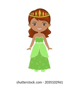 Cute princess in beautiful dress isolated on white background. Vector illustration, Flat cartoon style
