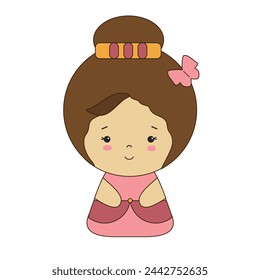 Cute princess with blush in dress, high hairstyle, vector, full-face