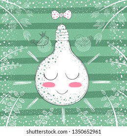 Cute princess bulb - cartoon illustration. Hand draw